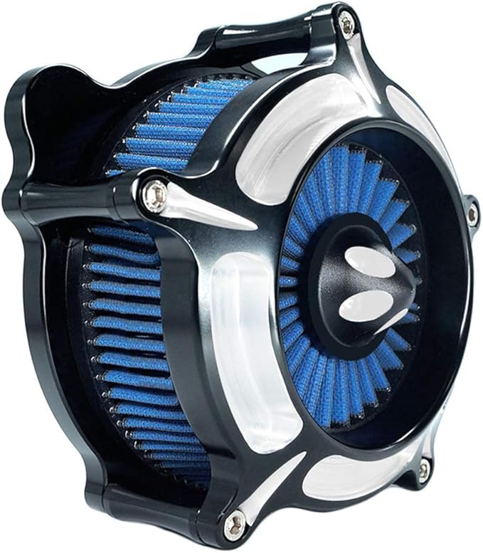 Motorcycle Air Filter Turbine Intake Cleaner Kit Cnc Cut Chrome for Harley Dyna 2000 - 2017 Softail 2000 - 2015 Touring 2000 - 2007 Fitment - B (Blue)