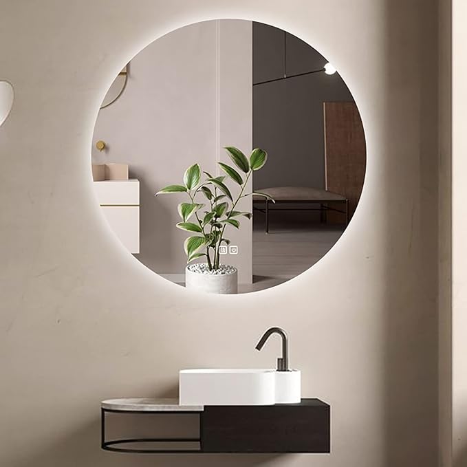 Led Mirror for Bathroom,Bathroom Mirrors for Vanity,Shatter-Proof,with Dimming & 3 Color Modes,Heated Demister Pad,Anti-Fog,Hanging Vanity Mirror,Easy to Install, Easy to Clean (Size : 80x80cm)
