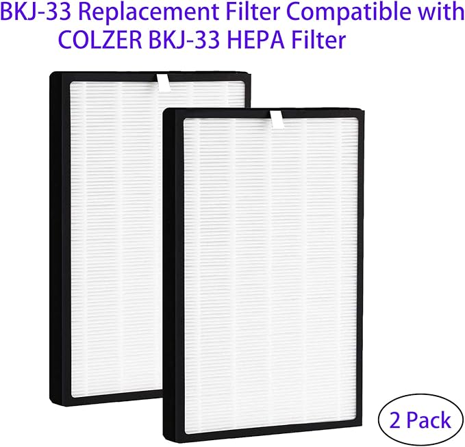 2 Pack BKJ-33 Replacement Filter For COLZER BKJ-33, 3 IN 1, H13 True Hepa with High efficiency Activated Carbon and Pre Filter