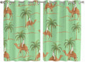 2 Panel Kitchen Cafe Curtains, Desert Camels Sunlight Filtering Nature Air Through, Home Decor Window Covering Tier Curtains for Living Room 104W x 63L inch Tropical Date Palm Trees Animal Green