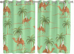 2 Panel Kitchen Cafe Curtains, Desert Camels Sunlight Filtering Nature Air Through, Home Decor Window Covering Tier Curtains for Living Room 104W x 72L inch Tropical Date Palm Trees Animal Green