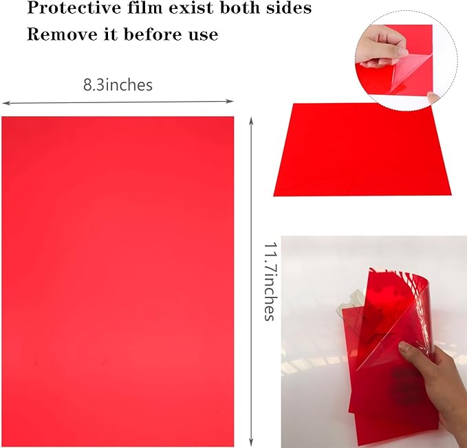 10 Pack Gel Light Filter Transparent Color Film Plastic Sheets Colored Overlays Correction Lighting Filters for Christmas Landscape Led Light or Reading (red+Green)
