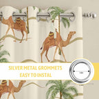 2 Panel Kitchen Cafe Curtains, Date Coconut Tree Sunlight Filtering Nature Air Through, Home Decor Window Covering Tier Curtains for Living Room 55W x 39L inch Desert Camels Botanical Tropical Beige