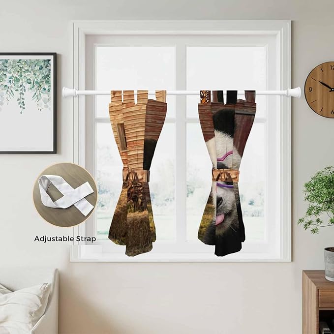 Farm Panda Bedroom Curtains 63 Inch Length, Window Curtains Tab Top, Farmhouse Barn Funny Animals Butterfly Light Filtering Window Treatments Drapes 42"x63" 2 Panel