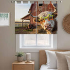 Farm Yaks Kitchen Curtains 45 Inch Length, Short Cafe Window Curtains Tab Top, Farmhouse Barn Funny Animals Butterfly Light Filtering Window Treatments Tier Drapes 27.5"x45" 2 Panel