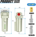 3/4" NPT Industrial Aluminium Air Compressor Moisture Filter,Air Desiccant Drying System For Dry Air, Compressed Air, Plasma Cutter and Paint Spray with Element, Manual Drain