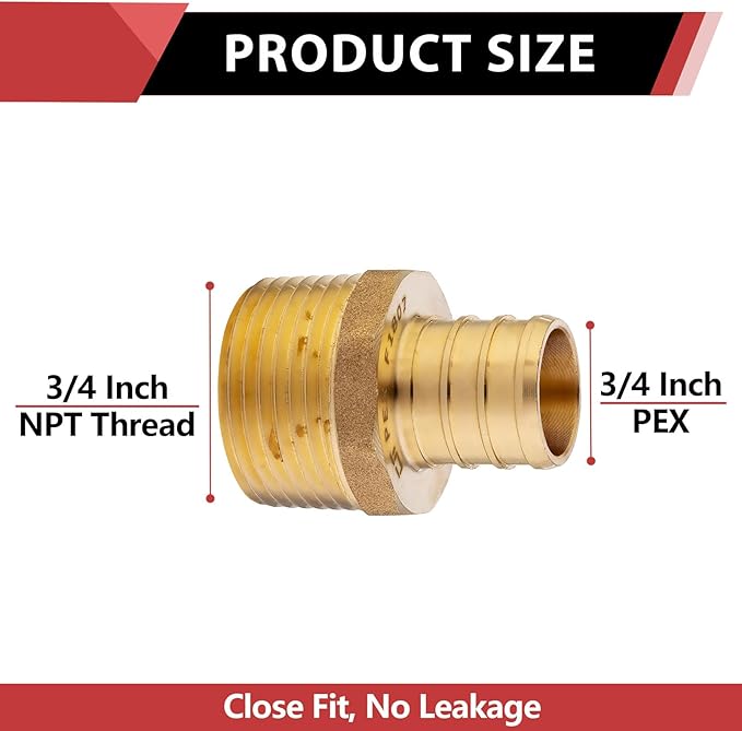 (Pack of 3) EFIELD Pex 3/4 Inch x 3/4 Inch NPT Male Adapter Brass Crimp Fitting,(PEX1807021-3PCS)
