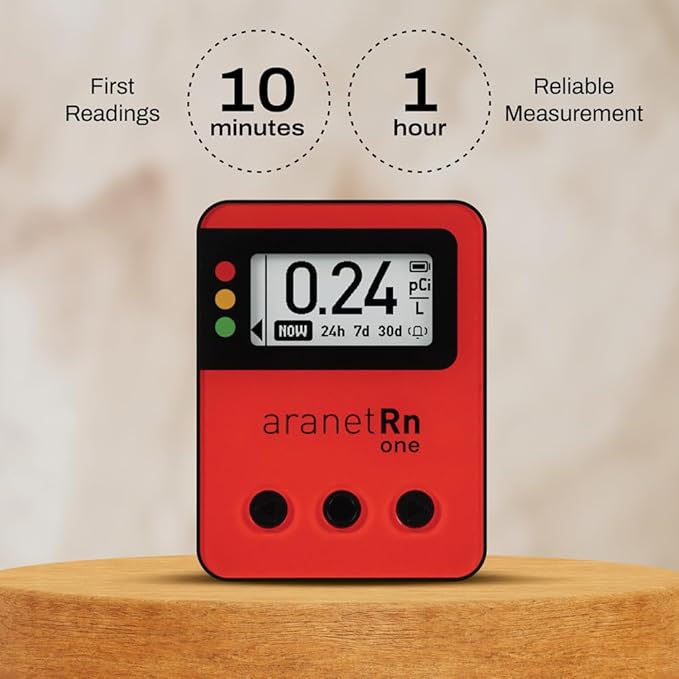 Radon One – Fast Home Radon Gas Detector with 10-Minute Response, E-Ink Display, Battery Powered, Portable Real-Time Radon Monitor for Basements & Indoor Air Monitoring (White)