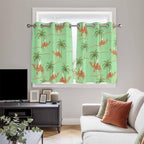 2 Panel Kitchen Cafe Curtains, Desert Camels Sunlight Filtering Nature Air Through, Home Decor Window Covering Tier Curtains for Bedroom Living Room Tropical Date Palm Trees Animal Green