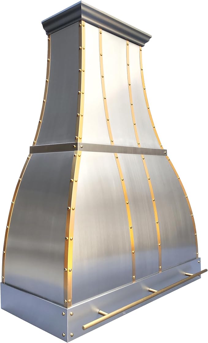 CHETTO C Stainless Steel Range Hood Cover with Quiet Vent Hood Insert Custom Handcrafted Metal Kitchen Fan with Towel Rack LED Light 48"W x21"D x57"H Brushed Stainless Steel Wall Mount