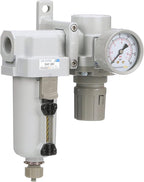PneumaticPlus SAU420-N04G-MEP Compressed Air Filter Regulator Combo 1/2" NPT - Metal Bowl, Manual Drain, Bracket, Gauge