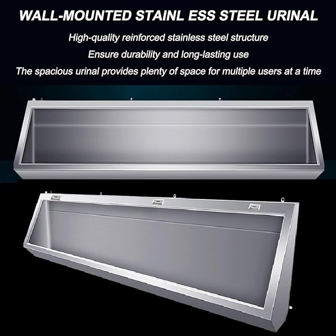 Wall-Mounted Stainless Steel Urinal Trough with Drain Pipe and Sensor, 304 Steel Commercial Multi-User Urinal, 100CM/150CM, for Schools and Construction Sites (150CM)