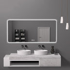 Bathroom Mirror with LED Lights, Lighted Bathroom Makeup Wall Mounted Mirror with Demister Pad, 3-Color Dimmable LED Light, for Wall Decor, Vanity, Living Room(A,50x70cm)
