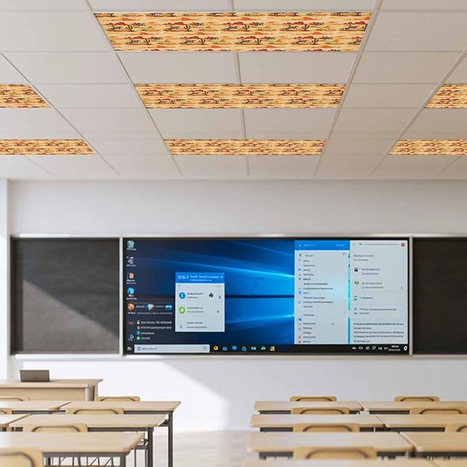 Tropical Plant Cactus Fluorescent Light Covers 2 Pack Western Cowboy Horse Sunset Desert Ethnic Magnetic Fluorescent Ceiling Lights Filters for Office Classroom Home Drop Ceiling 4x2 Feet