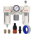 AIRZOE 1/2” NPT Air Compressor Filter, Regulator and Lubricator Combos FRL - Water Oil Trap Separator AC4000-04, 5 Micron Brass Element, Semi-Auto Drain, 0-150 psi Gauge