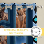 2 Panel Kitchen Cafe Curtains, Desert Camels Sunlight Filtering Nature Air Through, Home Decor Window Covering Tier Curtains for Living Room 80W x 84L inch Wildlife Brown Animals Blue Geometric