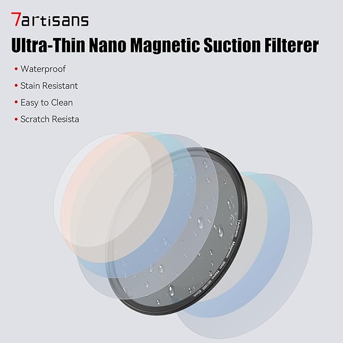 7artisans Nano Magnetic Filter UV Filter ND Light Reduction Filter/CPL Polarization Filter/GND Gradient Filter/Black Mist 1/4 Portrait Photography Filter Suitable for Lens(82mm ND8)