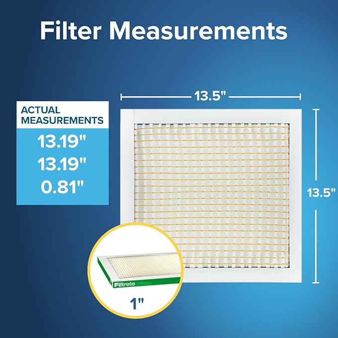 Filtrete 13.5x13.5x1 AC Furnace Air Filter, MERV 8, MPR 700, Tough on Pollen, Easy on Airflow, 3-Month Pleated 1-Inch Electrostatic Air Cleaning Filter, 4-Pack (Actual Size 13.19 x 13.19 x 0.81 in)