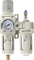 3/8" NPT Compressed Air Filter Regulator Lubricator Combo, Water/Oil Trap Separator with Pressure Gauge（0-150 PSI）, 5 Micron Brass Element, Manual Drain, Metal Bracket，3 in 1 FRL