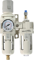 3/8" NPT Compressed Air Filter Regulator Lubricator Combo, Water/Oil Trap Separator with Pressure Gauge（0-150 PSI）, 5 Micron Brass Element, Manual Drain, Metal Bracket，3 in 1 FRL