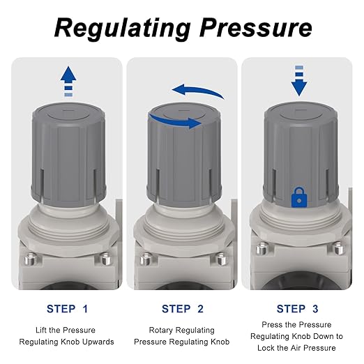 1/4" NPT Compressed Air Filter Regulator Lubricator Combo, Air Compressor Water Separator AC2010-02,5 Micron Brass Element Auto Drain,0-145 psi Gauge