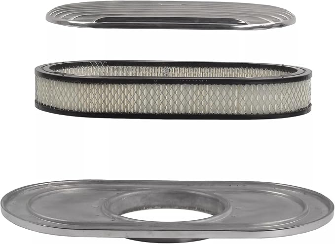 BestParts 15" Oval Full Finned Air Cleaner Aluminum Air Cleaner Assembly Compatible With Classic Chevy Ford Hot Rod Rat Rod Muscle Car or Custom Car Fits 5 1/8" Carburetors