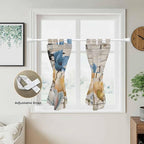 Blue Yellow Tulips Bedroom Curtains 63 Inch Length, Window Curtains Tab Top, Retro Farmhouse Flower Barn Doors Wooden Light Filtering Window Treatments Drapes 42"x63" 2 Panel