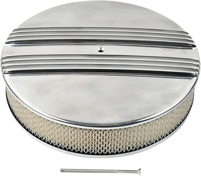 14 x 3 Inch Round Polished Air Cleaner Kit Half Finned Drop Base Compatible with Chevy Ford GM