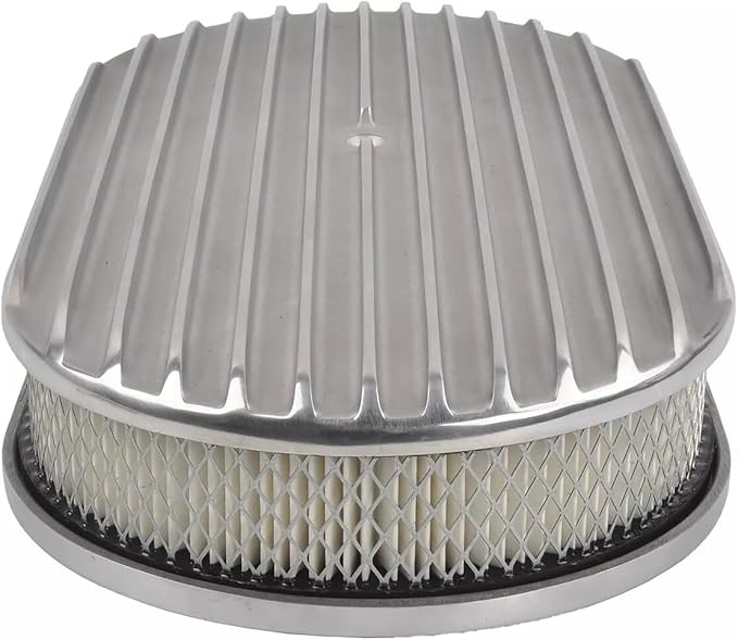 BestParts 15" Oval Full Finned Air Cleaner Aluminum Air Cleaner Assembly Compatible With Classic Chevy Ford Hot Rod Rat Rod Muscle Car or Custom Car Fits 5 1/8" Carburetors