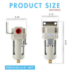 3/8" NPT Air Dryer for Compressor | Compressed Air Line Filter | 5 Micron Brass Element|Bracket, Poly Bowl, 145 psI