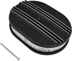 12" Air Cleaner Kit Oval Half Finned Black Aluminum Compatible with Classic Chevy Ford