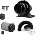iPower 4 Inch 195 CFM Inline Fan, Air Carbon Filter, 8 Feet PVC Ducting, Speed Controller, Rope Hanger, Vent Exhaust for Grow Tent Ventilation