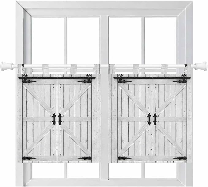 Farmhouse Wood Grain Kitchen Curtains 36 Inch Length, Small Window Curtains Tab Top, Vintage Country Barn Gate Grey Light Filtering Short Window Treatments Tier Drapes 27.5"x36" 2 Panel
