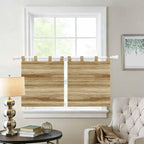 Light Brown Wood Grain Kitchen Curtains 24 Inch Length, Small Window Curtains Tab Top, Western Farmhouse Barn Door Light Filtering Short Window Treatments Tier Drapes 27.5"x24" 2 Panel
