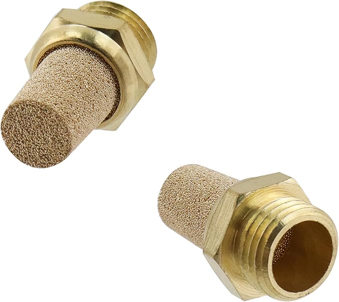 Wealrit 10 PCS Pneumatic Exhaust Mufflers, 1/4" Male Thread Hex Copper Air Muffler Silencer, 1.02" Length Industrial Muffler Filter Air Line Fitting for Compressed Air Systems, Valves, Cylinders