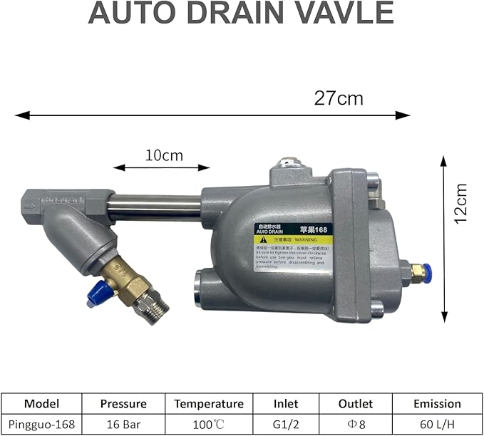 Air Compressor Auto Drain Valve G1/2'' 1.6Mpa Automatic Drainer for Air Storage Tank or Air Dryer