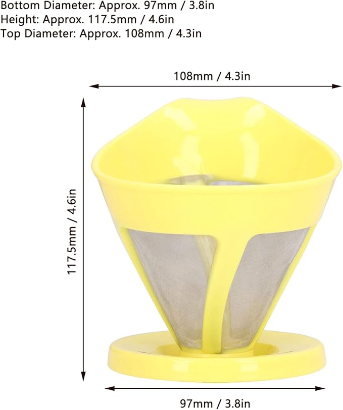 Coffee Strainer Stainless Steel Fine Mesh Pour Over Coffee Dripper Hand Drip Filter Cone for Home Office Travel Camping Portable Reusable Easy Clean Dishwasher Safe (Yellow)