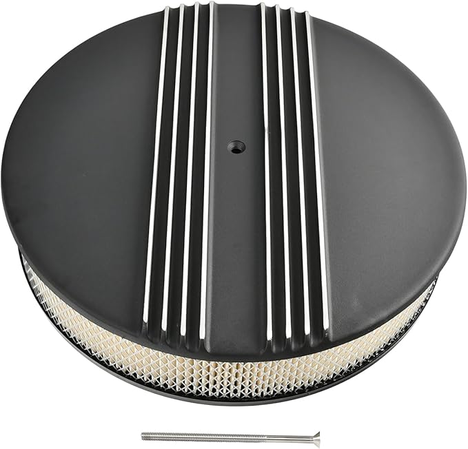 14 x 3 Inch Round Black Air Cleaner Kit Half Finned Drop Base Compatible with Chevy Ford GM