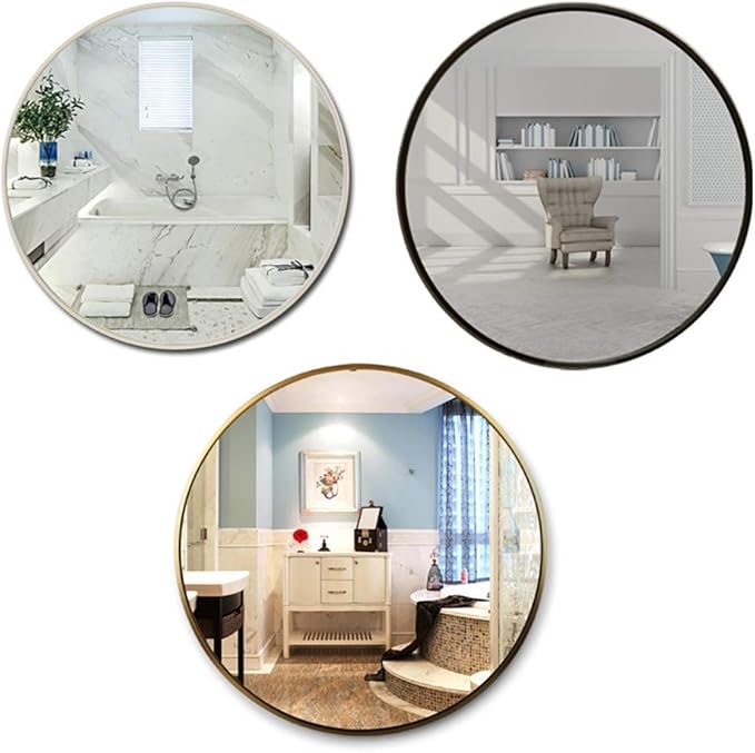Round LED Bathroom Mirror Demister Pad IP44 Vanity Large Mirror Cold Light Dressing Wall Mirror (Color : Cold Light Size : 60cm) (Gold 80cm)