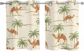 2 Panel Kitchen Cafe Curtains, Date Coconut Tree Sunlight Filtering Nature Air Through, Home Decor Window Covering Tier Curtains for Living Room 55W x 39L inch Desert Camels Botanical Tropical Beige