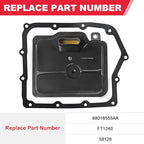 62TE Automatic Transmission Filter with Gasket Kit Fits for Dodge Grand Caravan Avenger Ram ProMaster Chrysler Town & Country 200 Replaces# 68018555AA FT1240 58128