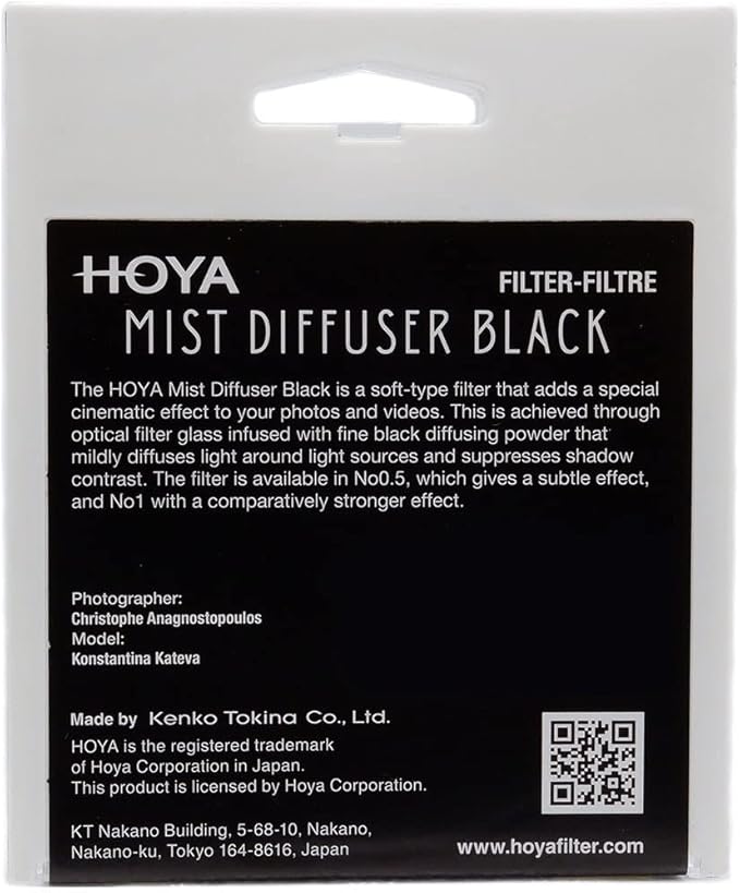 Hoya 55mm Mist Filter Black Diffuser No. 0.5 - Black Mist Filter for Camera Lenses - Soft Diffusion Effect for Portrait Photography & Cinematic Look, Reduces Contrast & Softens Wrinkles