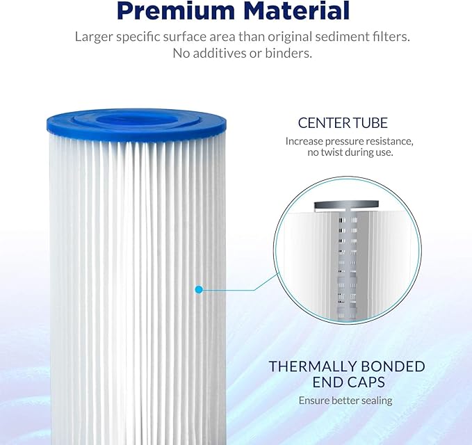 Membrane Solutions 5 Micron Pleated Polyester Sediment Water Filter 10"x2.5" Replacement Cartridge Universal Whole House Pre-Filter Compatible with W50PE, WFPFC3002, SPC-25-1050, FM-50-975 - 6 Pack