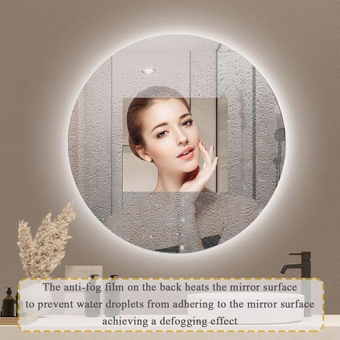 LTSRLL Frameless Illuminated LED Bathroom Wall Mirror with Touch, Demister Pad and Dimmable Lights & 3 Colors for Makeup Shaving and Bath Vanity IP44(Backlight,60cm/23.6in)