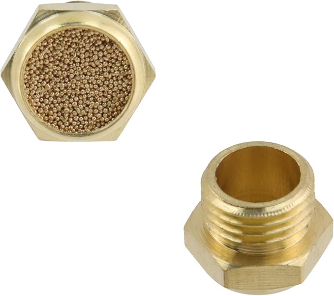 Wealrit 10 PCS Pneumatic Exhaust Mufflers, 1/4" Male Thread Hex Copper Air Muffler Silencer, 0.5" Length Industrial Muffler Filter Air Line Fitting for Compressed Air Systems, Valves, Cylinders
