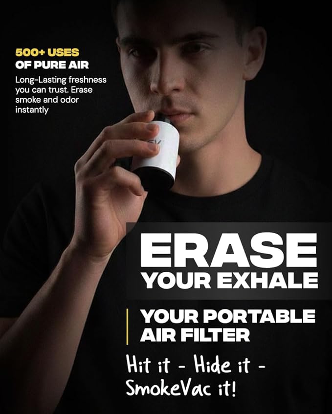 SmokeVac Handheld Personal Air Filter with 4-Layer Filtration & One-Way Check Valve – Portable Smoke & Odor Eliminator for Home, Car, Travel & Events (Black)