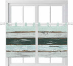Blue Teal Kitchen Curtains 36 Inch Length, Small Window Curtains Tab Top, Vintage Wooden Retro Art Farmhouse Barns Light Filtering Short Window Treatments Tier Drapes 27.5"x36" 2 Panel