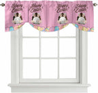 Pink Easter Tie Up Valance Curtains for Windows,Kitchen Curtains Window Shades,Easter Bunny Eggs Spring Cartoon Farmhouse Wood Grain Light Filtering Curtain Valances for Bedroom/Bathroom/Cafe 42"x18"