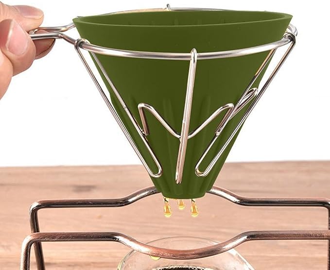 Silicone Coffee Dripper Collapsible Coffee Filter Foldable Portable Reusable Travel Camping Office Home Free Lightweight Easy Brew (Green)