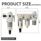 Air Pressure Regulator,Air Moisture Filter 3/4 NPT,Air Compressor Water Separator(0-150PSI), Manual-Automatic Integrated-Double Air Filters
